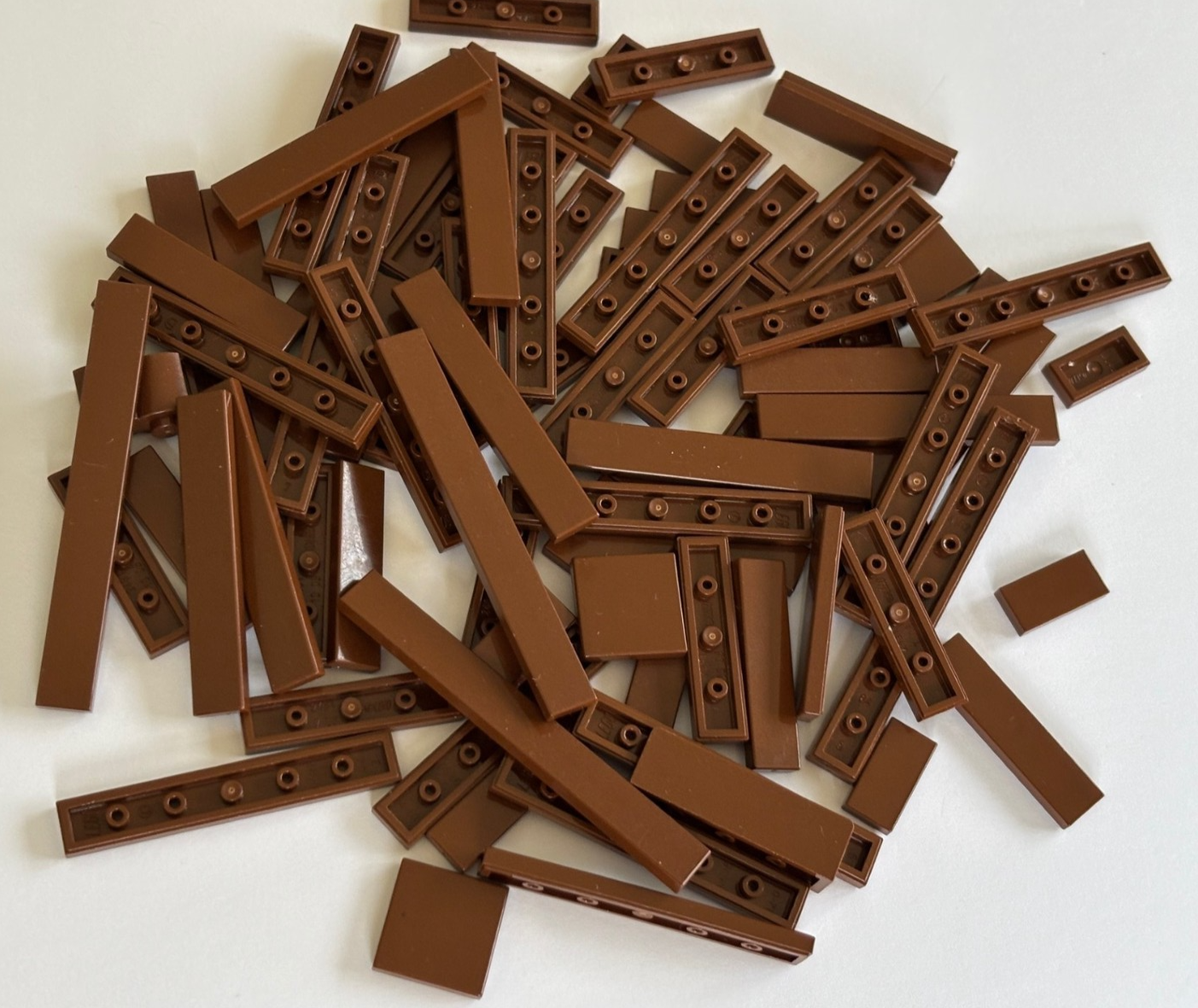 SHIPS FREE! LEGO Lot 60 OLD VINTAGE BROWN 1x4 1x6 1x8 etc Finishing Smooth Tile