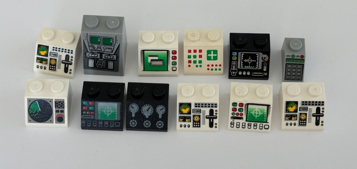 LEGO Lot of 12 Sloped Bricks printed pattern Control Panel Space Computer (#16)