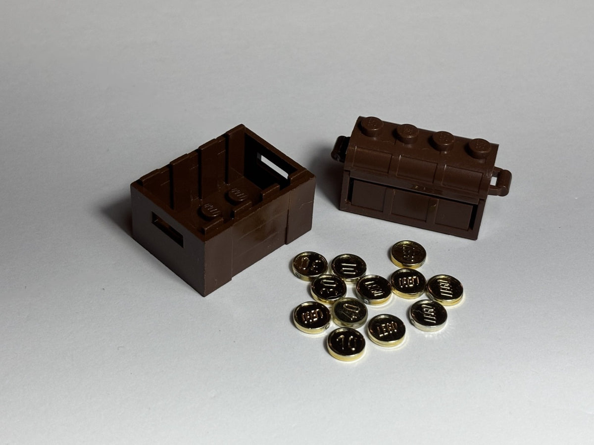 LEGO Lot of 12 Chrome Gold COIN PIECES + Treasure Chest Pirate Loot