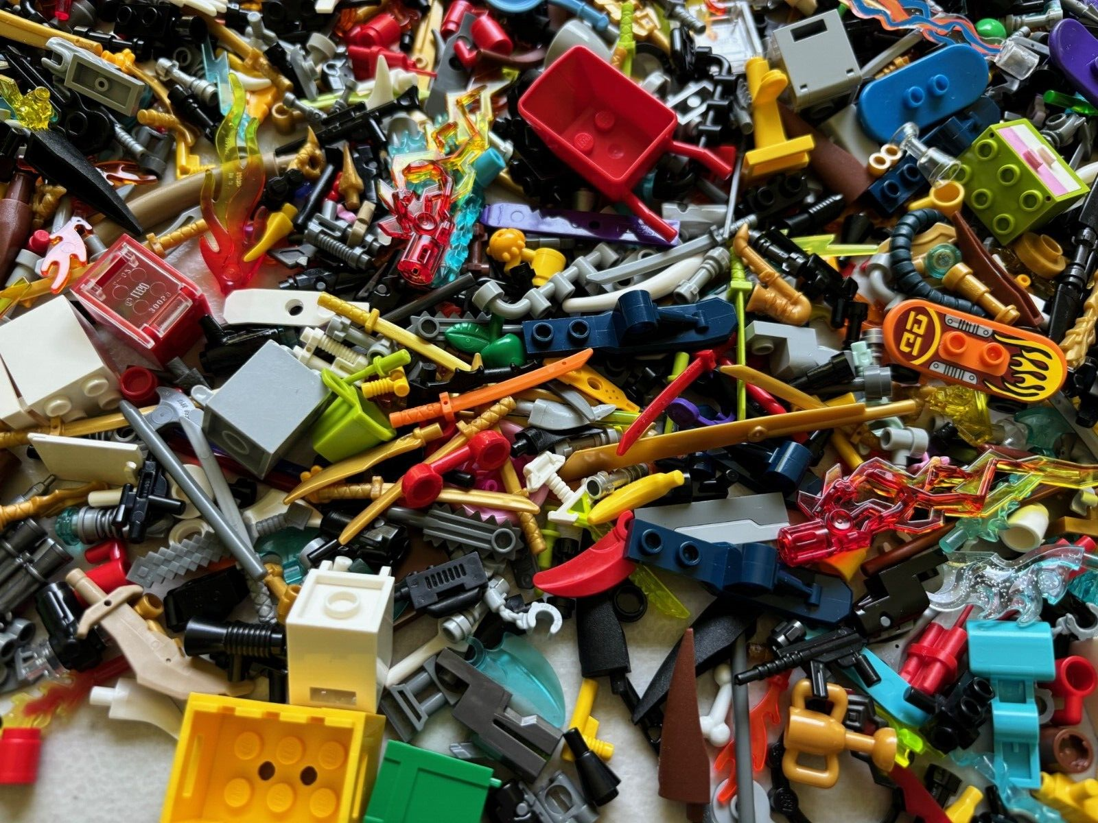 LEGO Minifigure Accessories Lot of 125 + Random Tools Weapons, Food, Guns, Wands