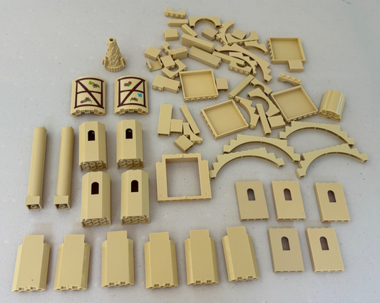 LEGO Lot of 65 TAN Castle Windows Arches Wall Panels Bricks Pillars (LotA)