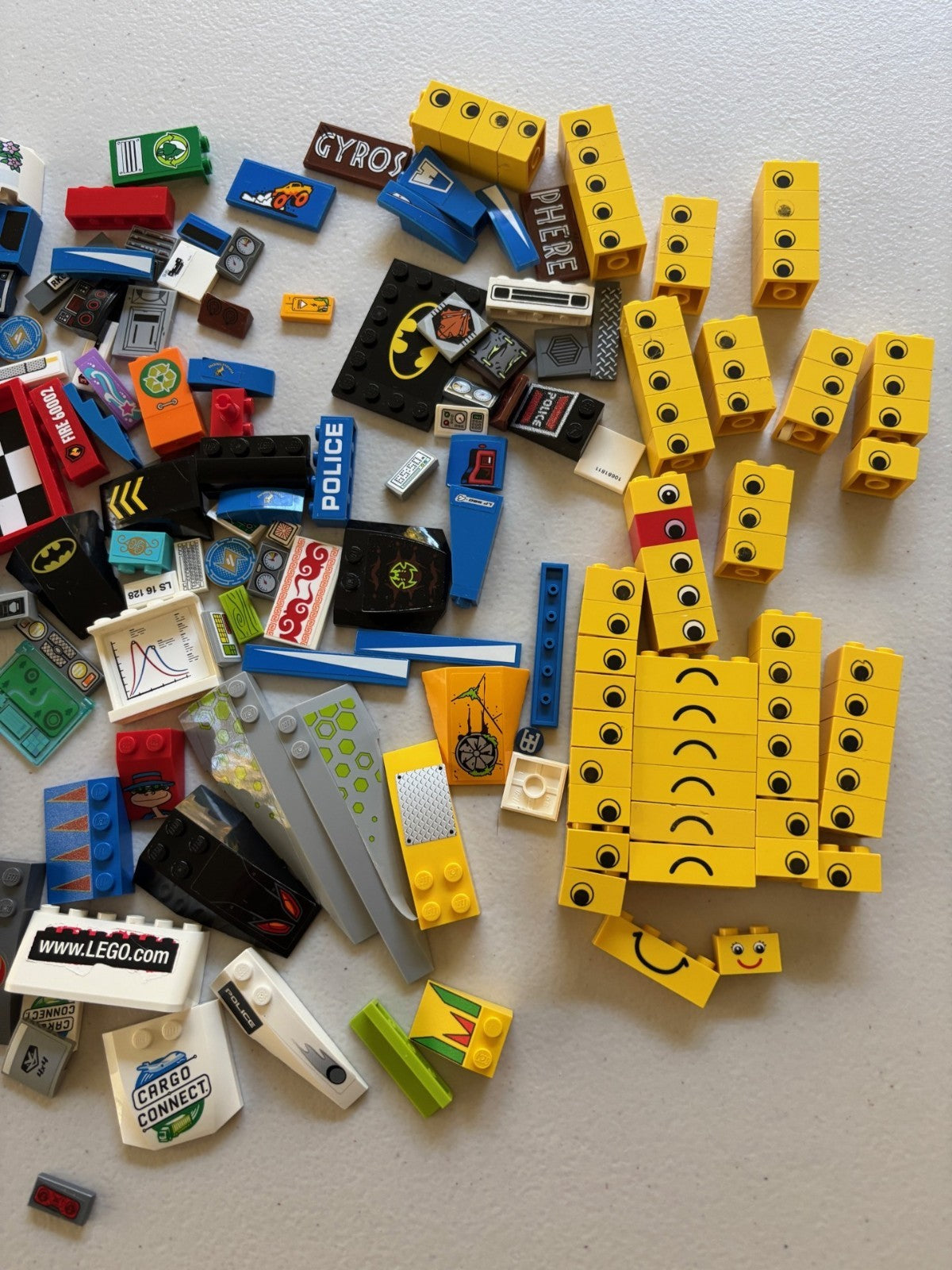 LEGO LOT 100+ PARTS Decorated Decal Sticker Printed BRICKS TILES As Shown