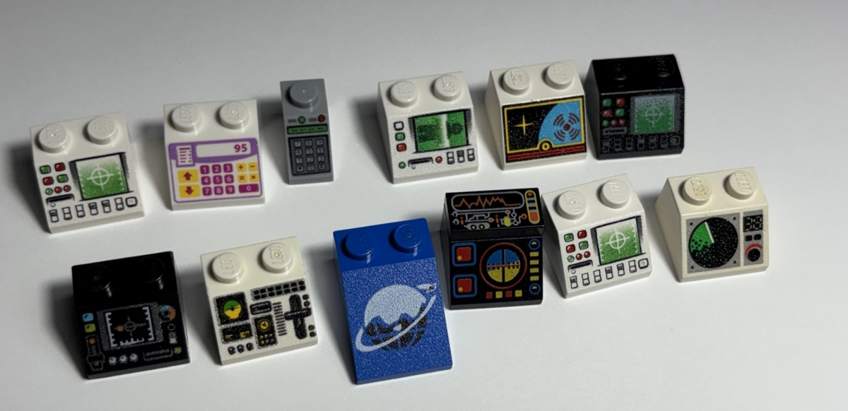 LEGO Lot of 12 Sloped Bricks printed pattern Control Panel Space Computer (#9)