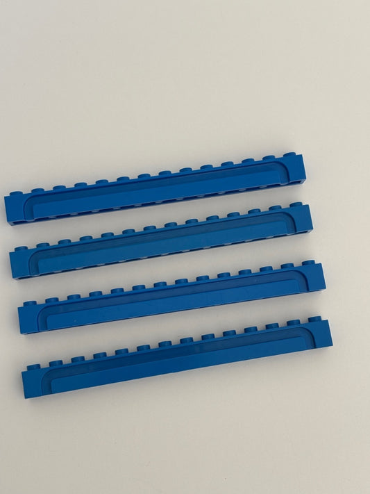 LEGO 4 Parts Blue Brick, Modified 1 x 14 with Groove Garage Door Rails Part 4217