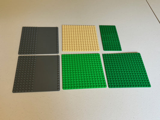Lego Thin Baseplate Lot of 6 Classic Vintage Plates 16x16 8x16 Gray Tan Green