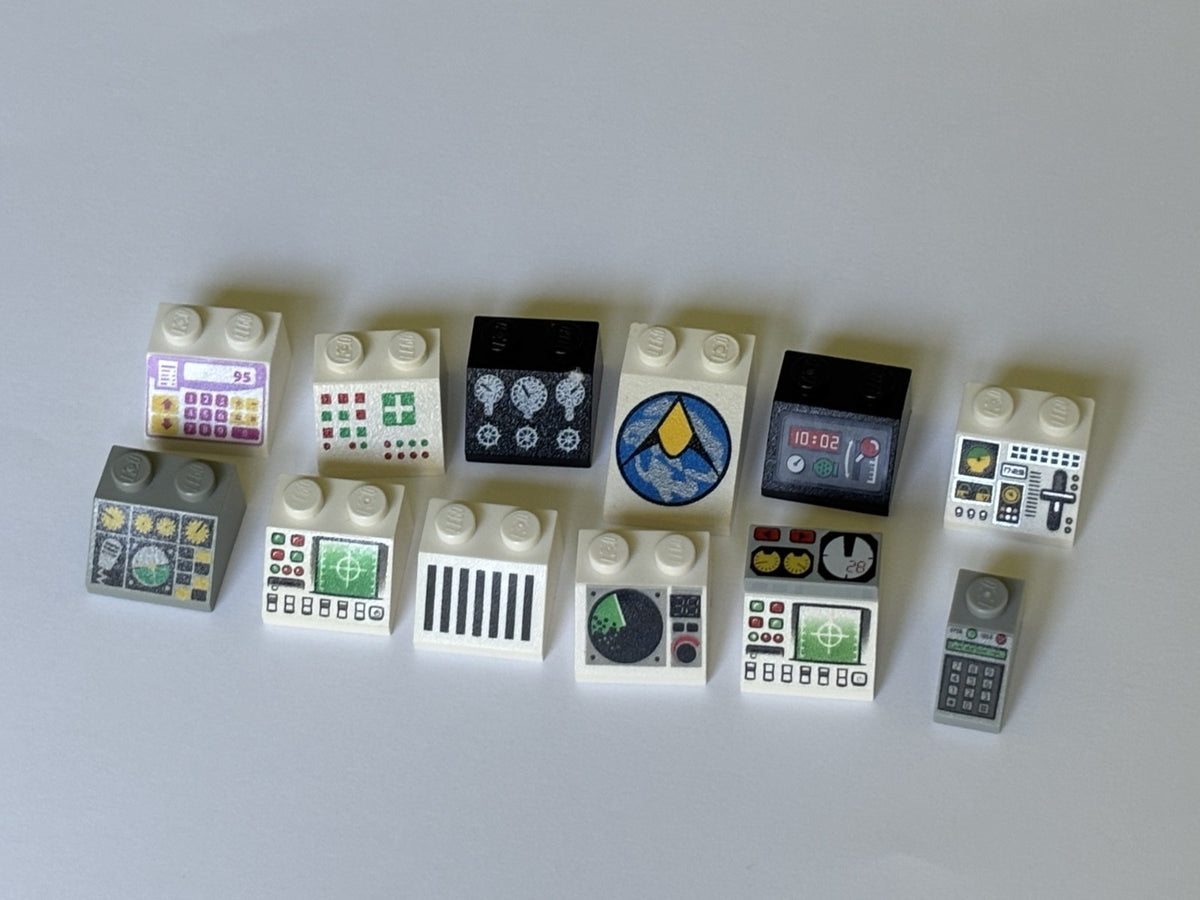 LEGO Lot of 12 Sloped Bricks printed pattern Control Panel Space Computer (#3)