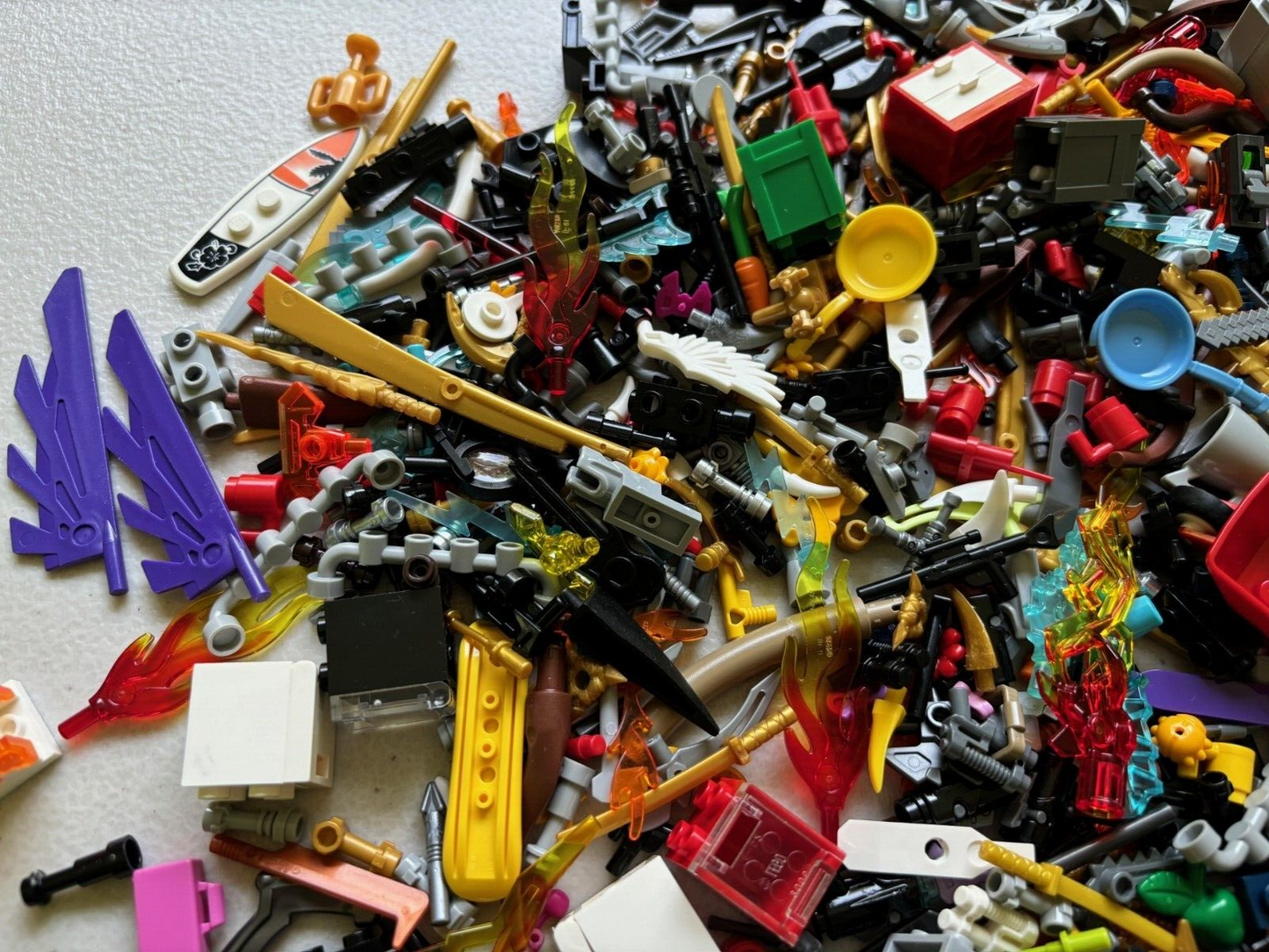 LEGO Minifigure Accessories Lot of 125 + Random Tools Weapons, Food, Guns, Wands