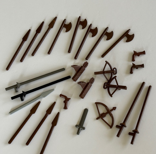 LEGO LOT 25 WEAPON ACCESSORIES GUN SPEAR CUTLASS SWORD VINTAGE BROWN CASTLE