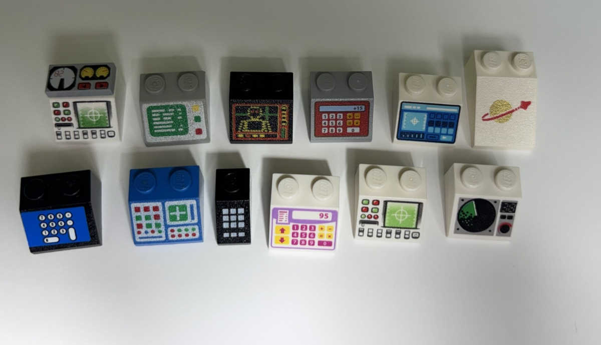 LEGO Lot of 12 Sloped Bricks printed pattern Control Panel Space Computer (#6)