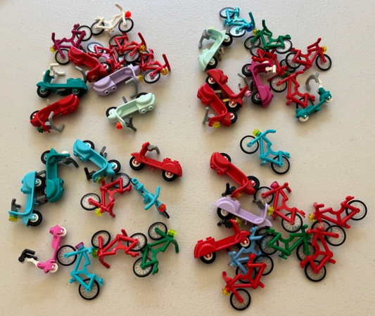 LEGO Lot of 10 Friends Bicycles City Town Bike Vespa Scooter Random Mix