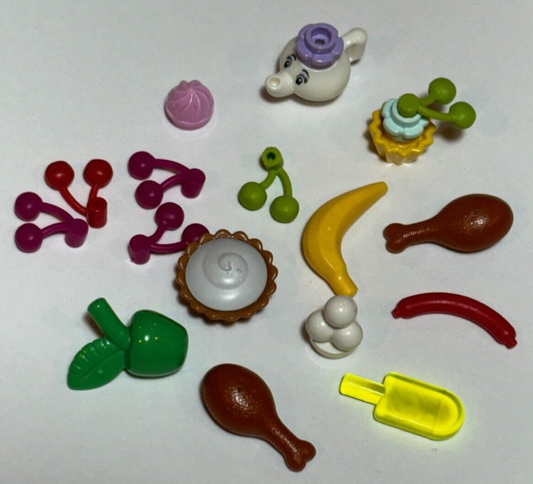 LEGO Food Lot Minifigure Dessert Pie, Apple, Bannana, Turkey Leg, Tea Pot (lot A