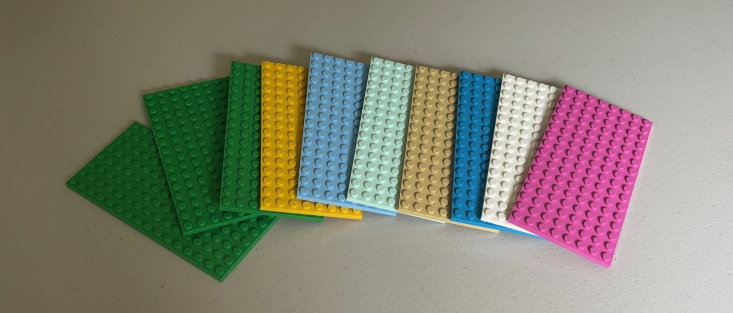 LEGO BULK LOT 10 MIXED COLORS 8X16 8 x 16 STUD BASE PLATES 92438 5" x 2.5" (lotB