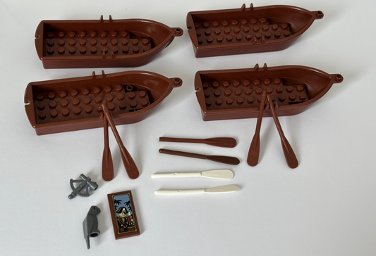 LEGO Lot of 4 Pirate Castle Row Boat Raft Reddish Brown with oar locks 2551 Oars