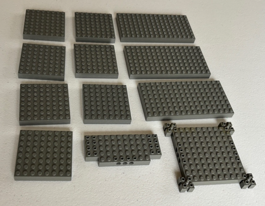 LEGO 12 Pieces Dark Gray Brick Thick Base Plates 8x16 8x8 Studs etc Castle (lotA