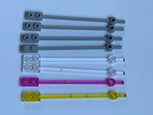 LEGO LOT 8 Gray & TRANS 12L BAR W 1X2 PLATE 1X1 ROUND END #99784