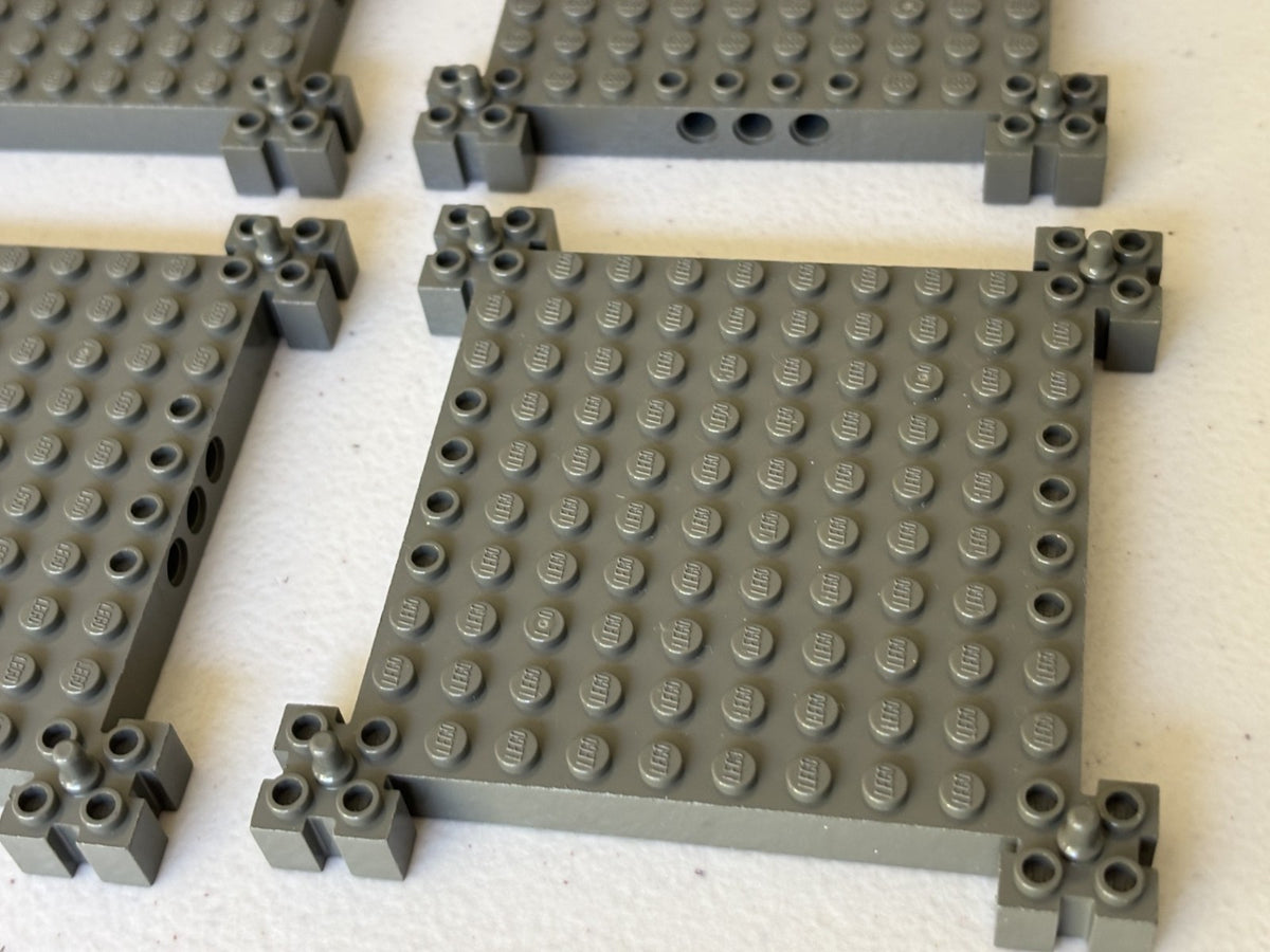 LEGO 4 Pieces Old Dark Gray Brick Thick base with peg at corners 12x12 30645