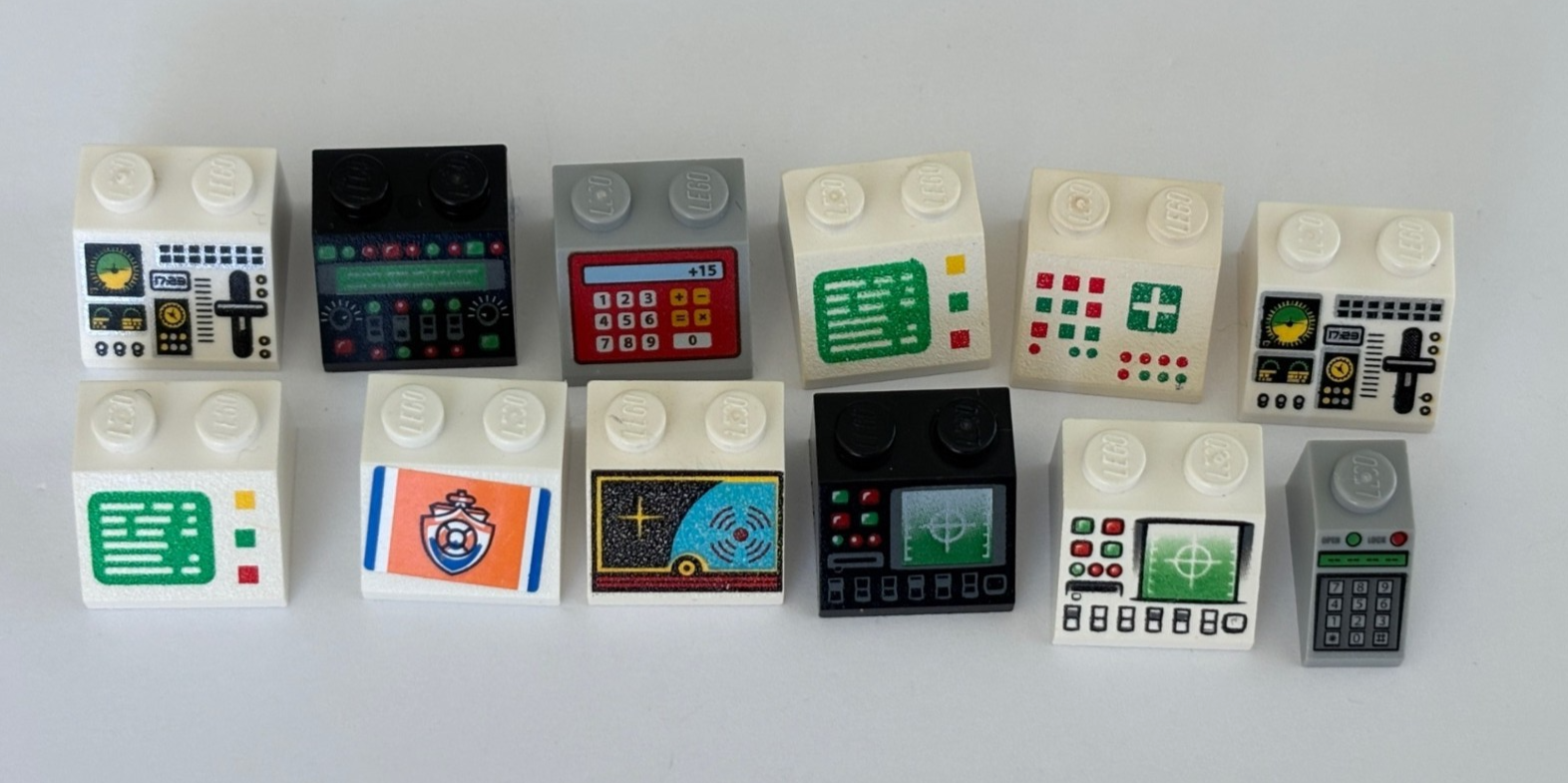 LEGO Lot of 12 Sloped Bricks printed pattern Control Panel Space Computer (#18)