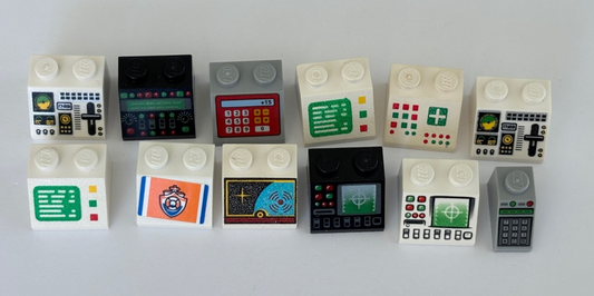 LEGO Lot of 12 Sloped Bricks printed pattern Control Panel Space Computer (#18)