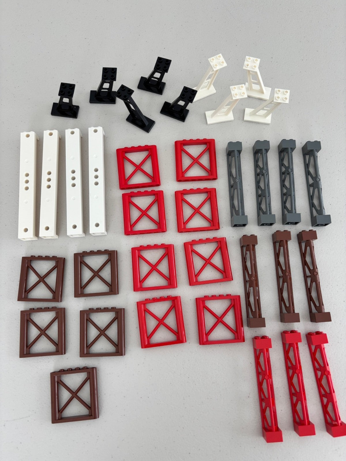 LEGO Lot of 36 Support Girders Columns 2x2x5 Triangular Red Brown White Gray (C)