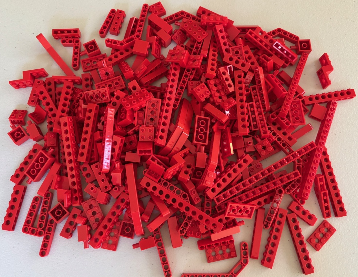 LEGO HUGE Lot of 1 lb + Red Technic Brick with holes, Lift Arm etc Technic Parts
