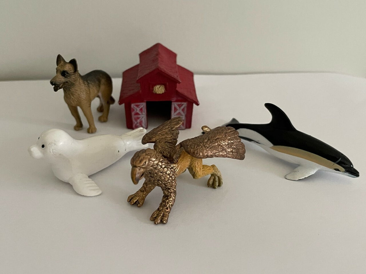 SAFARI LTD Lot of 5 Mythical Griffin, Harp Seal, German Shepard, Dolphin, Barn