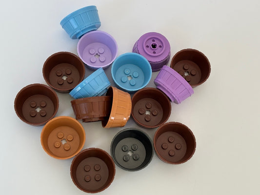 LEGO Lot of 5 RANDOM Container  Barrel Half Large with Axle Hole BROWN BLUE etc