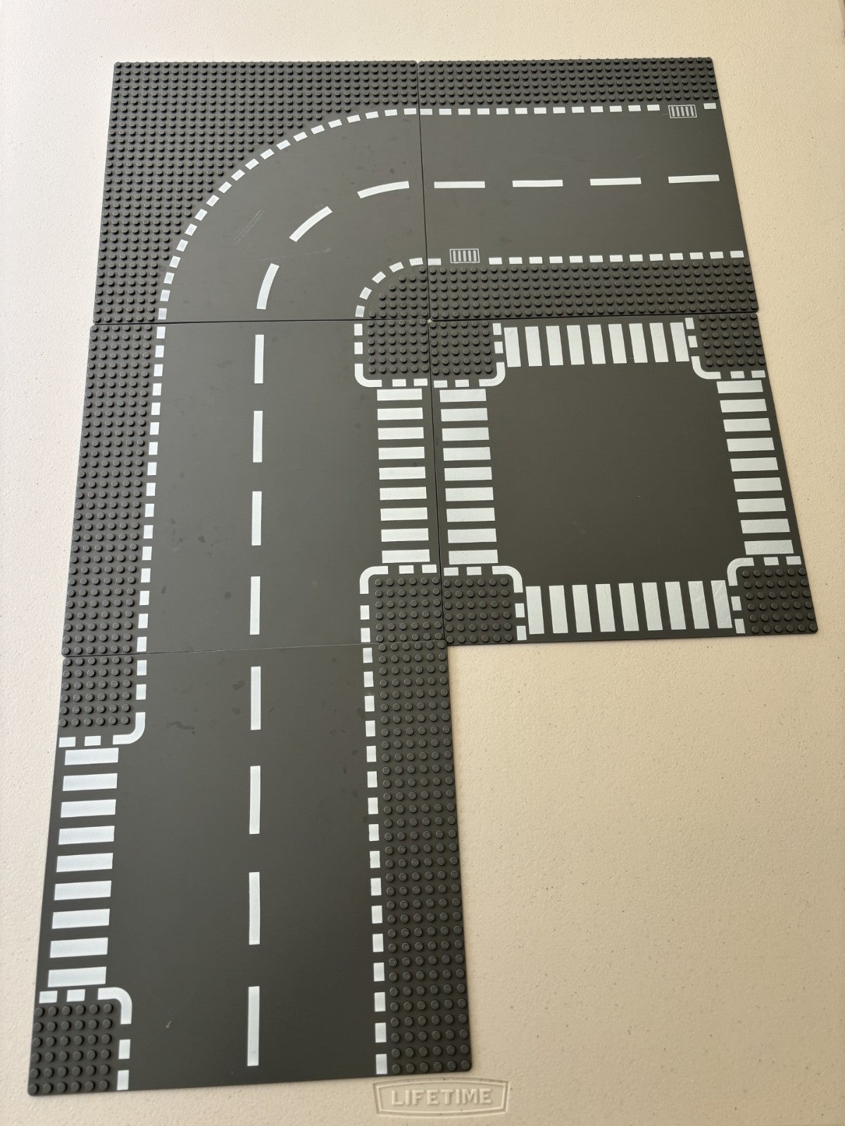 LEGO Dark Bluish Gray 32x32 Road Plates Lot of 5 – Curved, Straight, T‑Junction