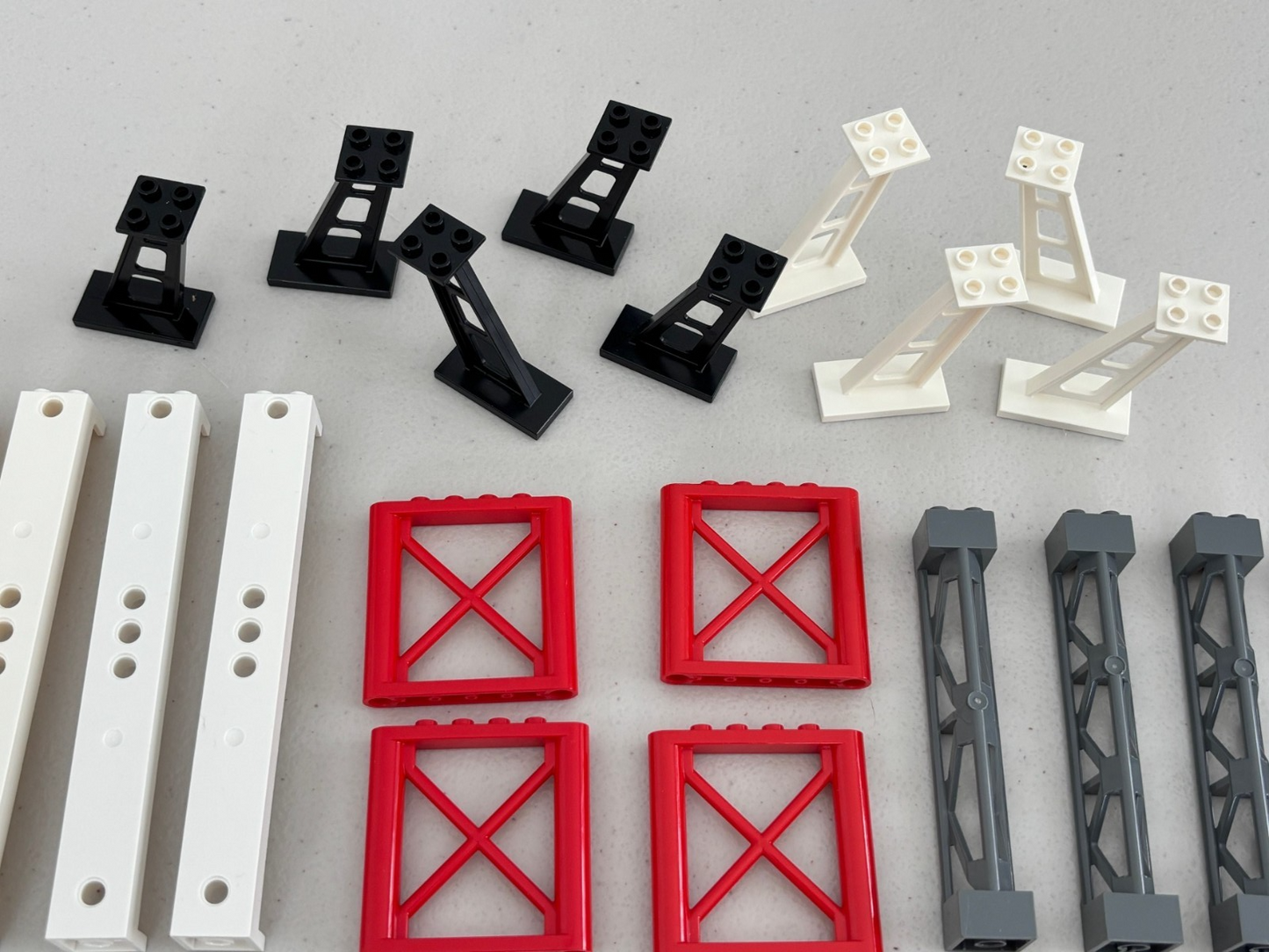 LEGO Lot of 36 Support Girders Columns 2x2x5 Triangular Red Brown White Gray (C)