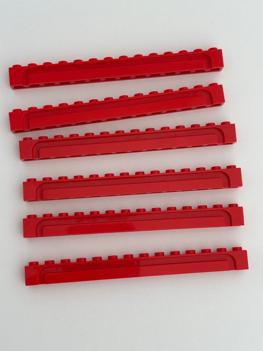 LEGO Part 4217 RED Lot of 6 Brick, Modified 1 x 14 with Groove Garage Door Rails