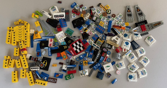 LEGO LOT 100+ PARTS Decorated Decal Sticker Printed BRICKS TILES As Shown