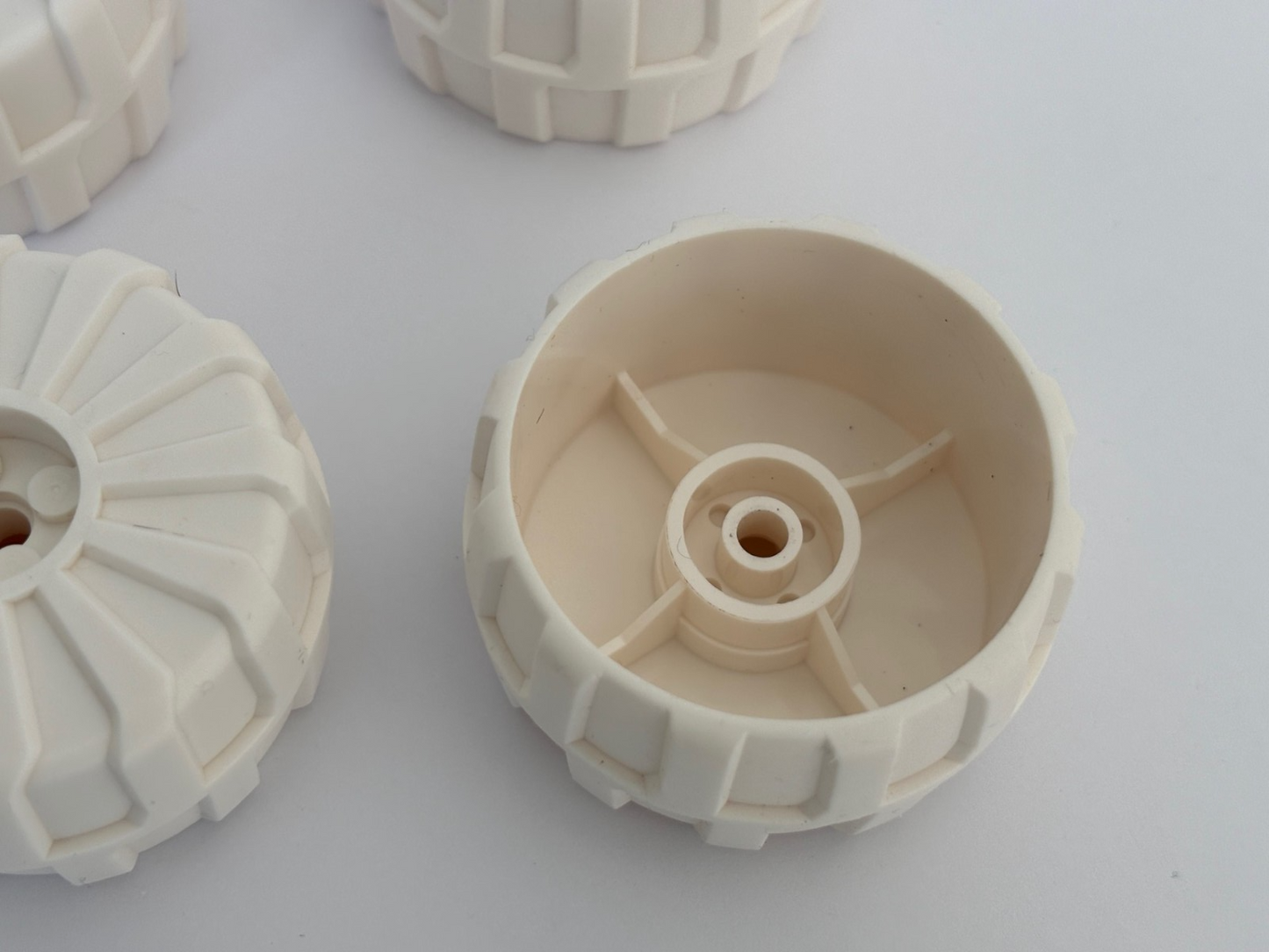 LEGO WHITE Large Hard Plastic Wheels Lot  of 4 -  Part 2515 - 54 mm x 30 mm