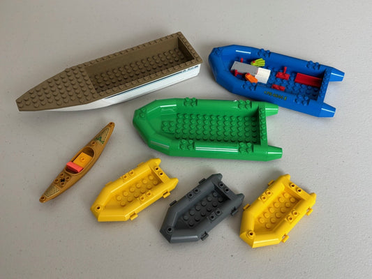 LEGO Lot of 7 Boat Raft Canoe Boat Hull Unitary Yellow Blue Green Gold Gray Tan