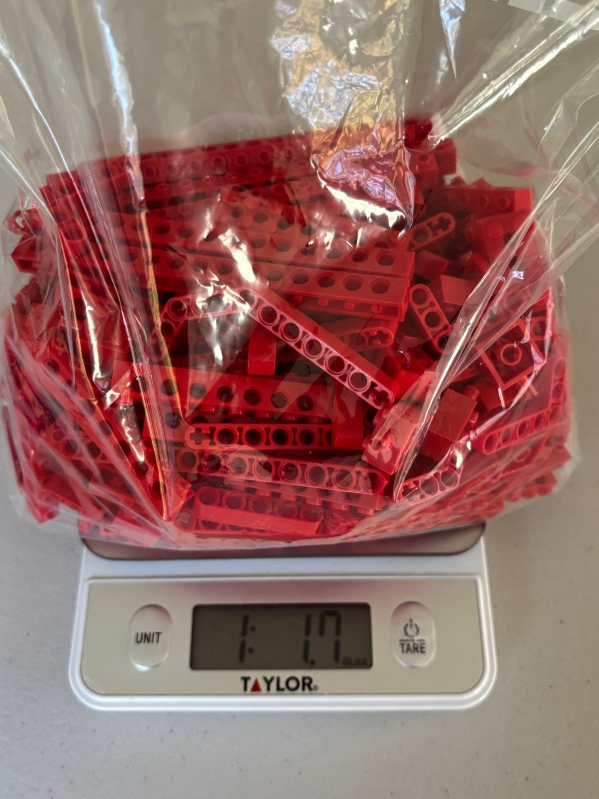 LEGO HUGE Lot of 1 lb + Red Technic Brick with holes, Lift Arm etc Technic Parts