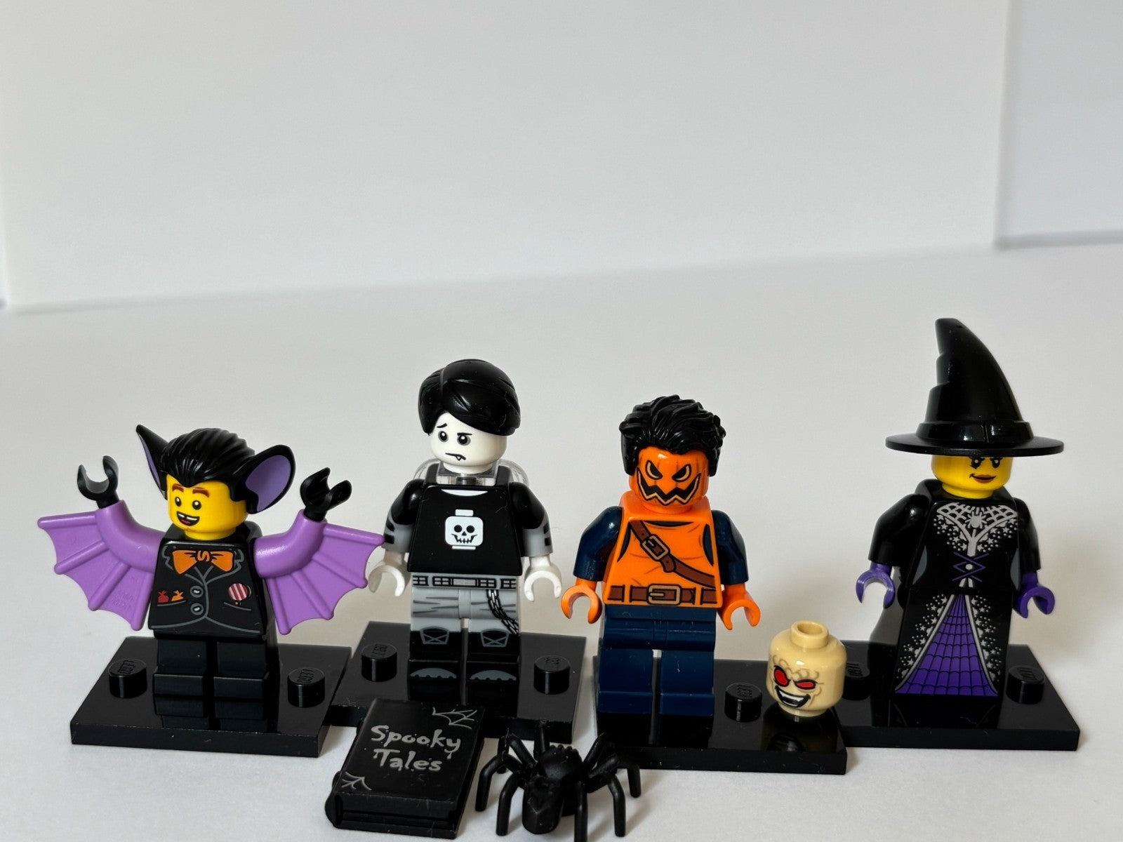 LEGO Lot of 4 Halloween Minifigures Bat Suit Boy Spooky Guy Witch Pumpkin