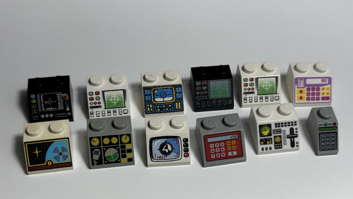 LEGO Lot of 12 Sloped Bricks printed pattern Control Panel Space Computer (#10)