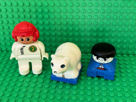 Vintage Lego Duplo Figures Lot of 3 LiL Skipper Polar Bear Race Car Driver Pilot