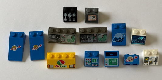 LEGO Lot of 12 Sloped Bricks printed pattern Control Panel Space Computer (#10)
