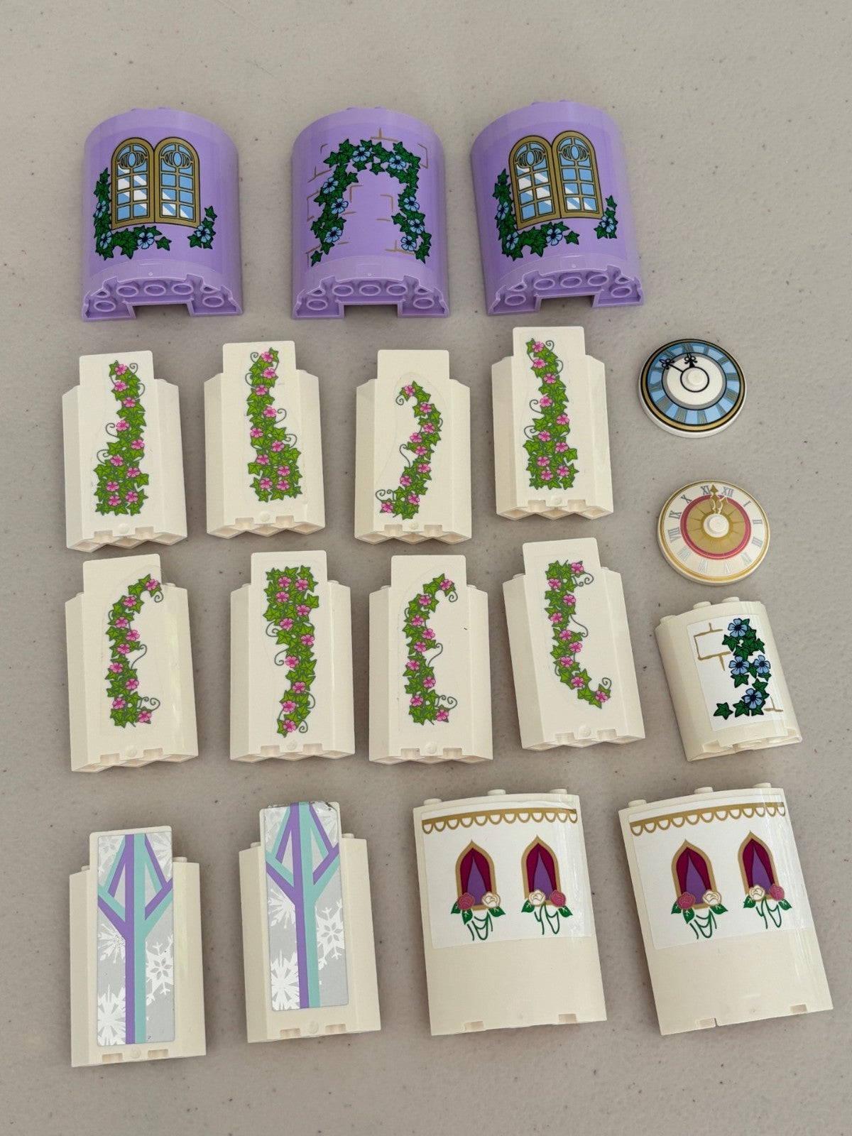 LEGO Lot of 18 White Castle Parts Walls Clock Stickered