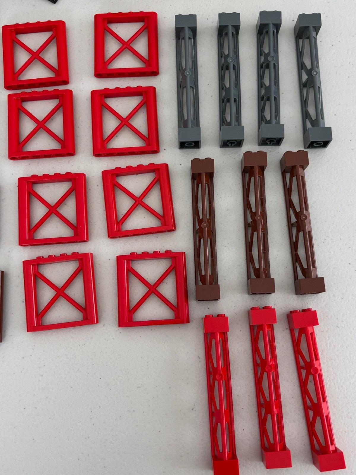 LEGO Lot of 36 Support Girders Columns 2x2x5 Triangular Red Brown White Gray (C)