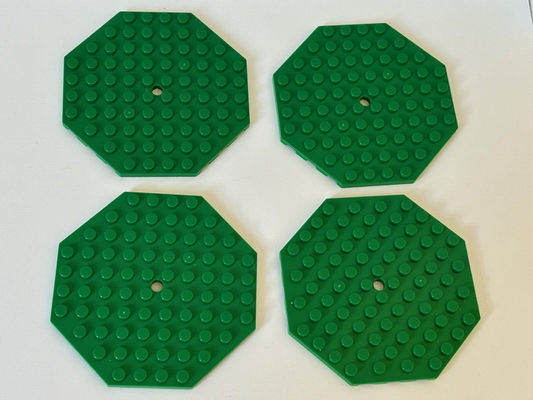 Lego GREEN Plate Modified 10 x 10 Octagonal with Hole Lot of 4 89523