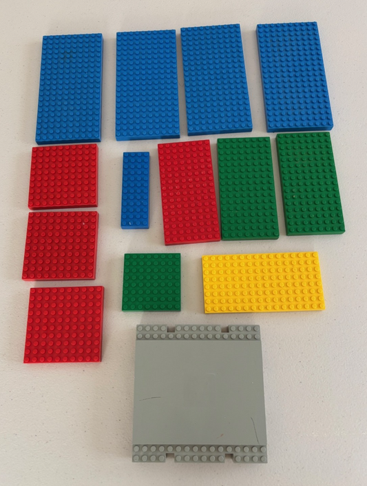 Lego Lot of 15 Brick 8x16 4x12 10x20 etc Thick Blue Red Green Baseplate Platform