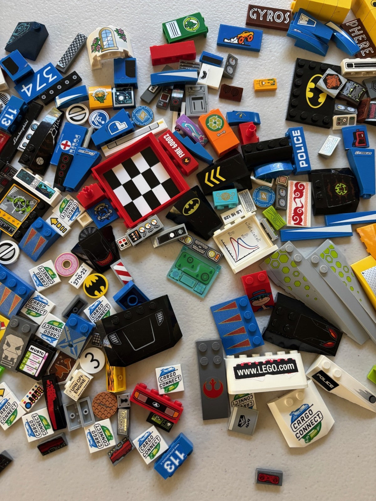 LEGO LOT 100+ PARTS Decorated Decal Sticker Printed BRICKS TILES As Shown