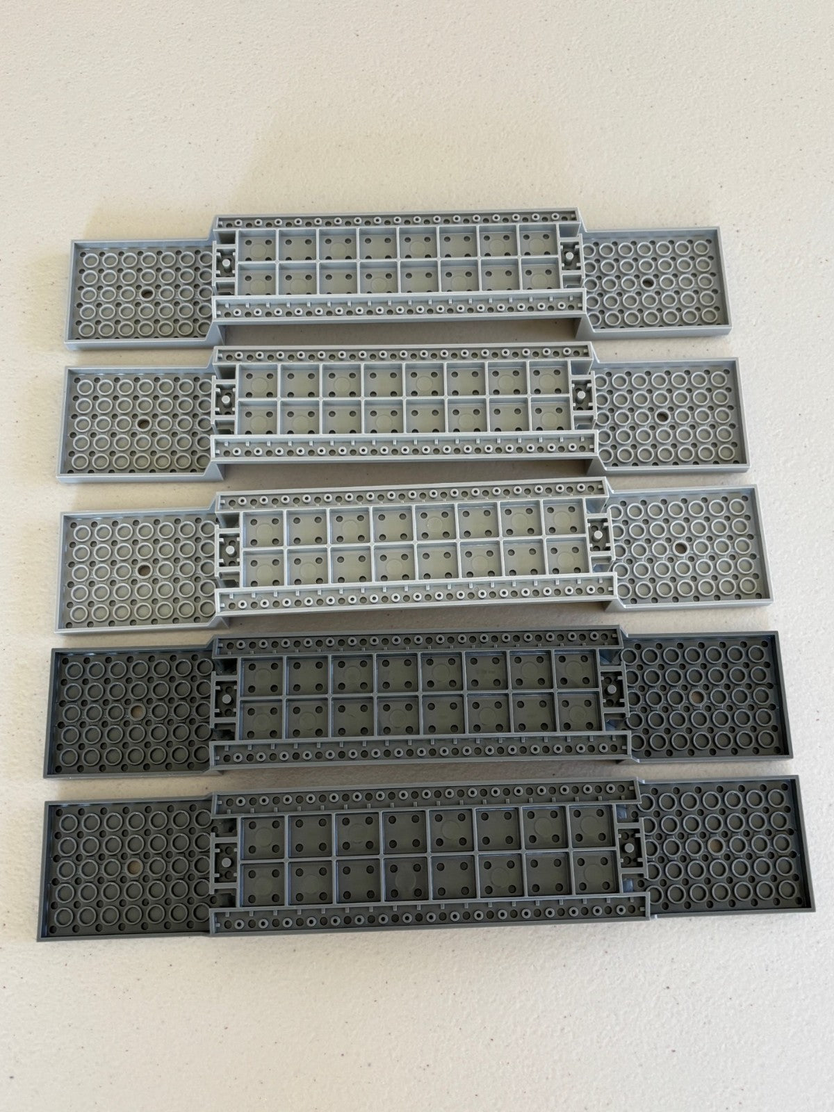 LEGO Lot of 5 Part 87058 Train Base 6 x 34 Split-Level without Bottom Tubes Gray