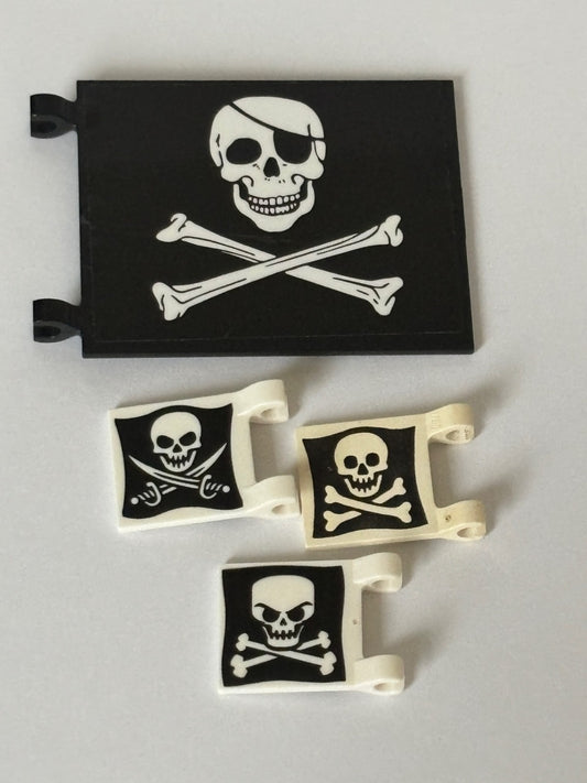 LEGO Pirates Jolly Roger Flag Large 6x5 Small 2x2 Skull & Bones  x4  (lot E)