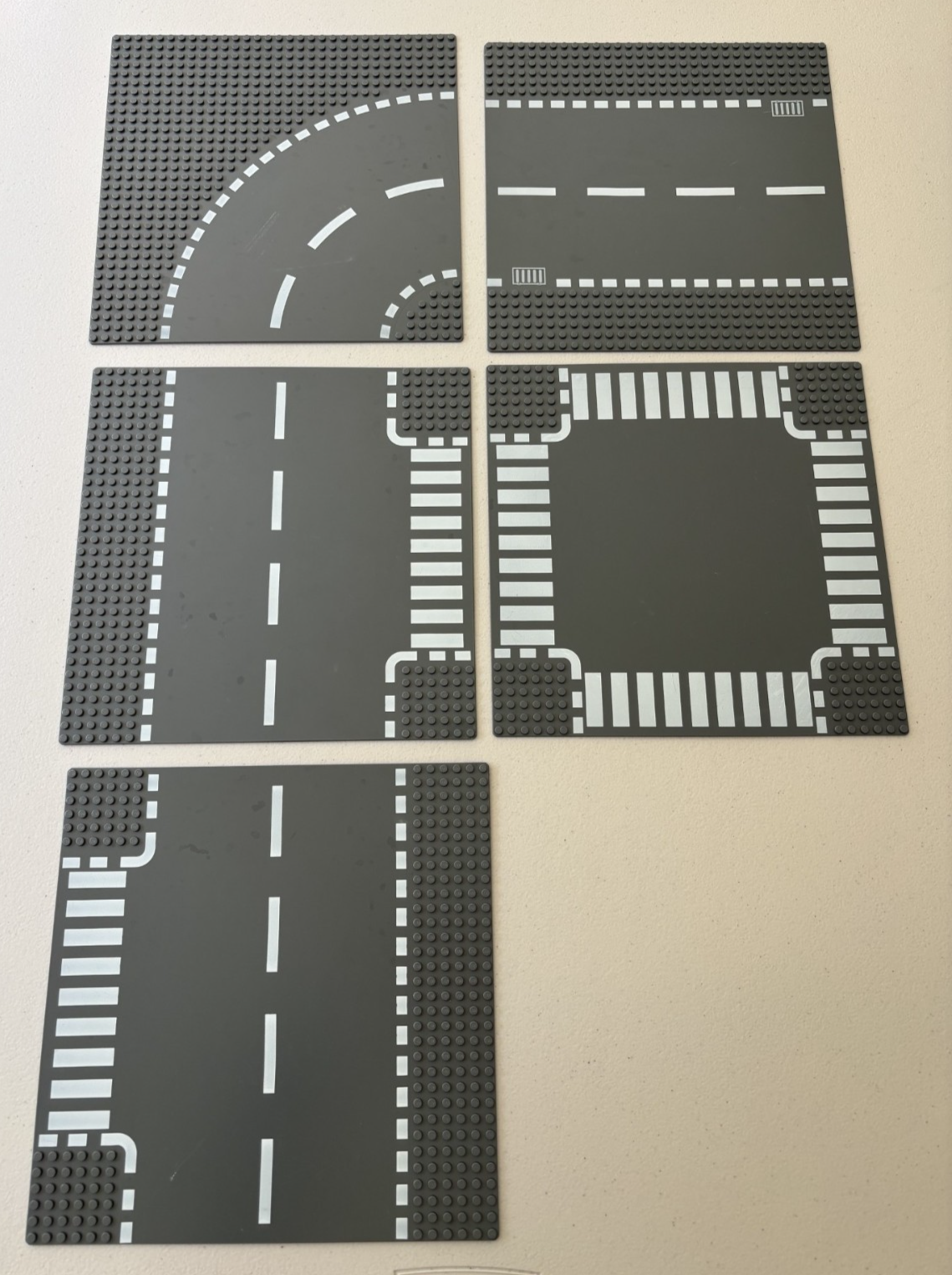 LEGO Dark Bluish Gray 32x32 Road Plates Lot of 5 – Curved, Straight, T‑Junction