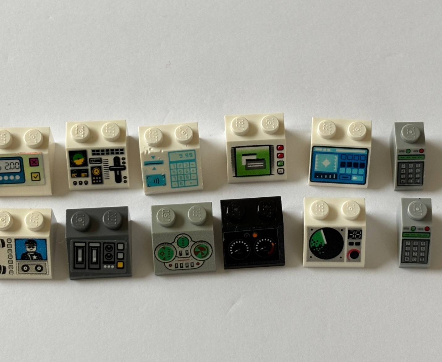LEGO Lot of 12 Sloped Bricks printed pattern Control Panel Space Computer (#11)