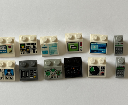 LEGO Lot of 12 Sloped Bricks printed pattern Control Panel Space Computer (#11)