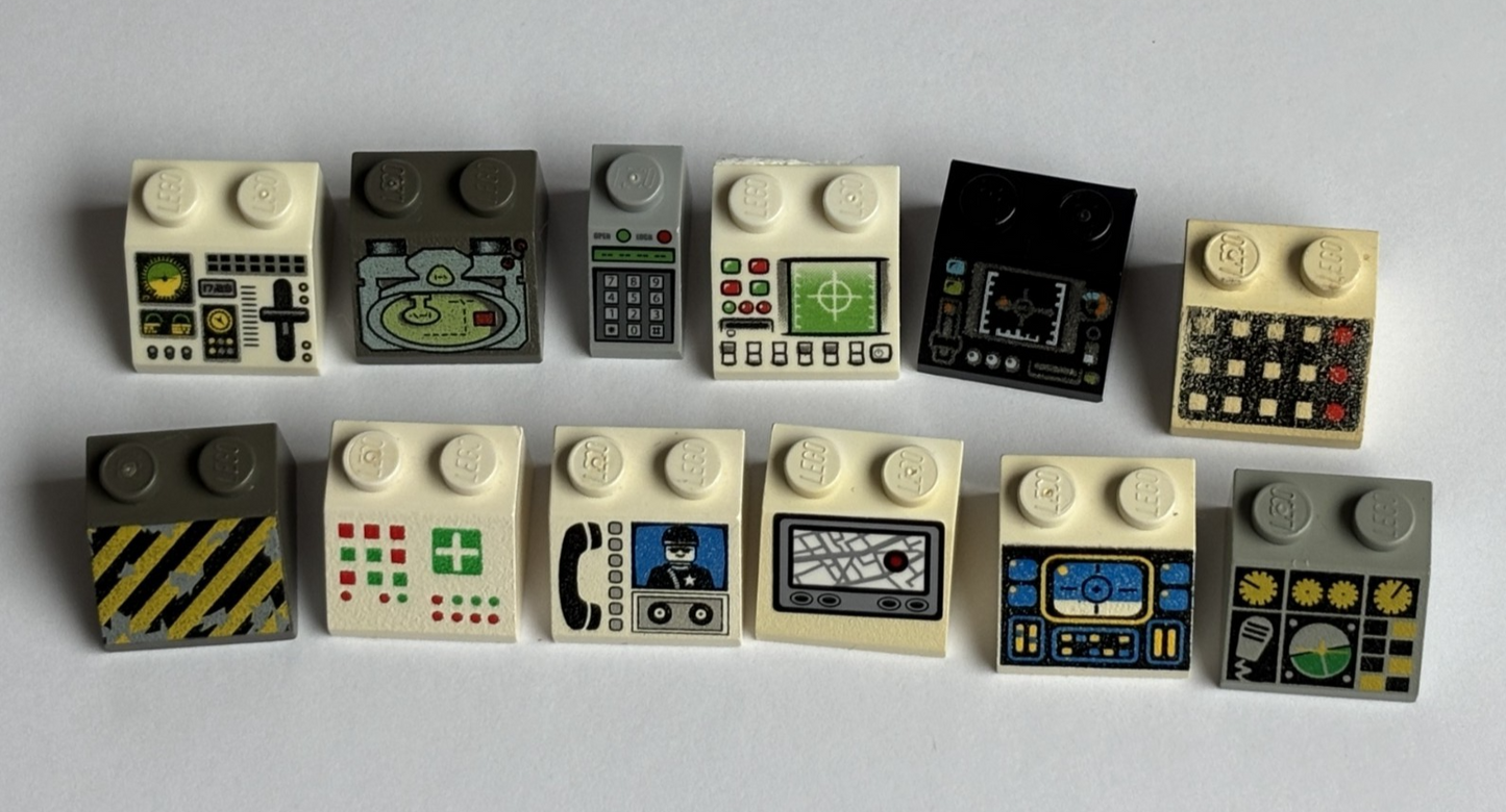 LEGO Lot of 12 Sloped Bricks printed pattern Control Panel Space Computer Reg (2
