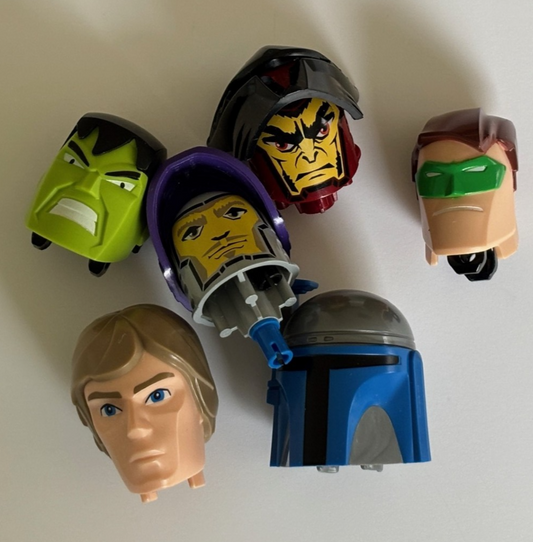 LEGO Parts Large Figure Head lot of 6 Hulk Star Wars Green Lantern etc