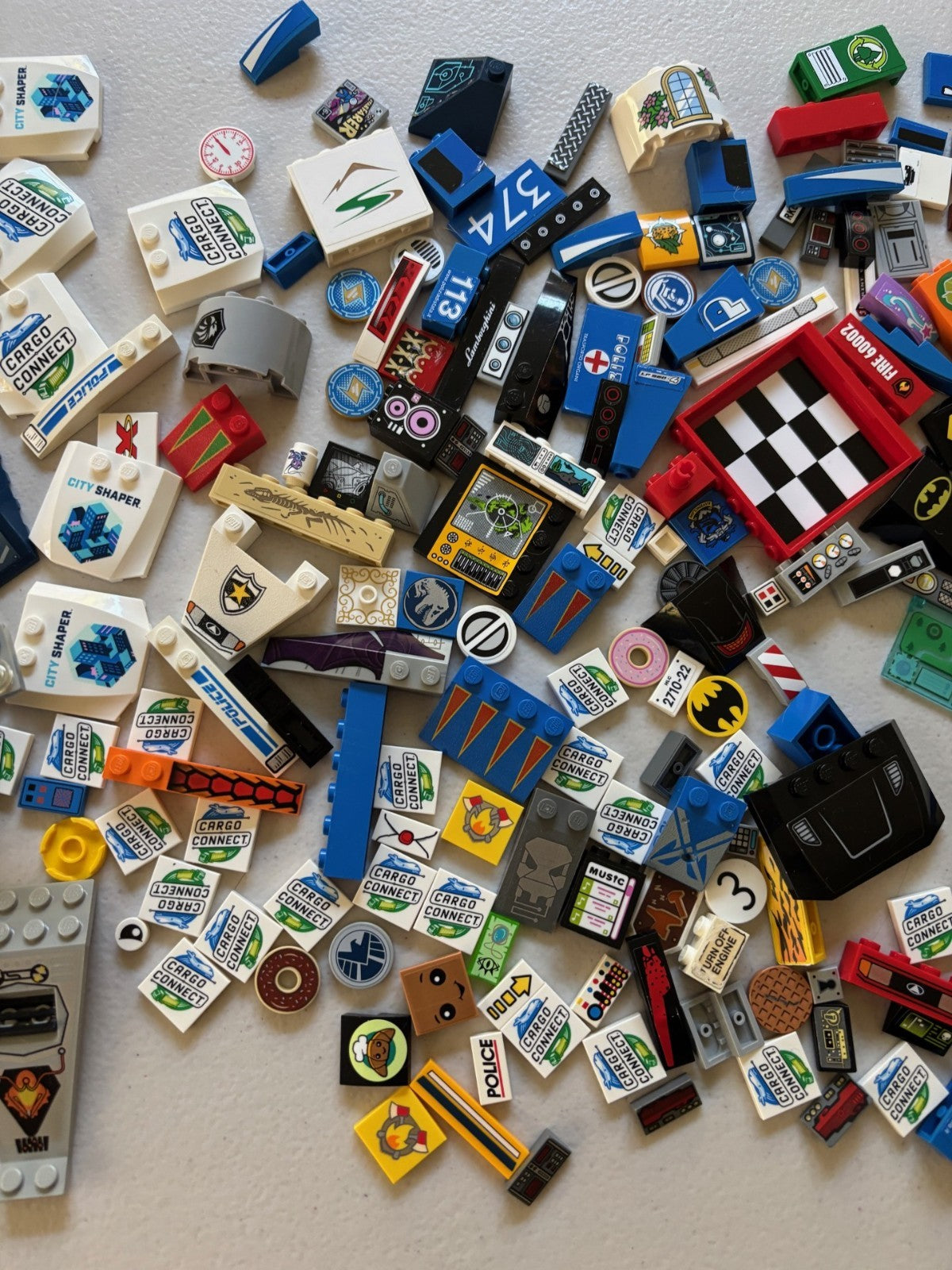LEGO LOT 100+ PARTS Decorated Decal Sticker Printed BRICKS TILES As Shown